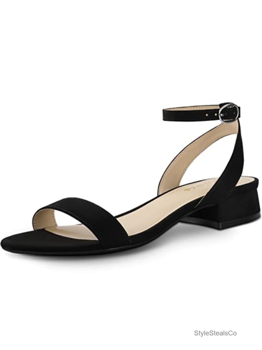 Women's Suede Open Toe Low Block Heel Ankle Strap Sandals